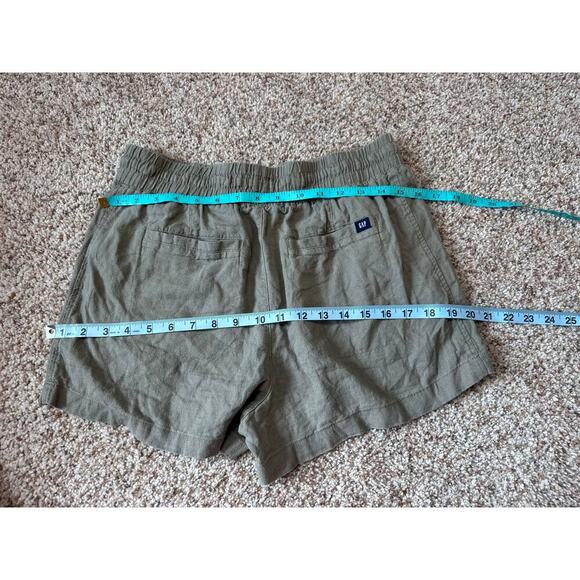 GAP Women's Linen Blend Shorts, size Medium, wide elastic waistband; Olive Green - Picture 3 of 9